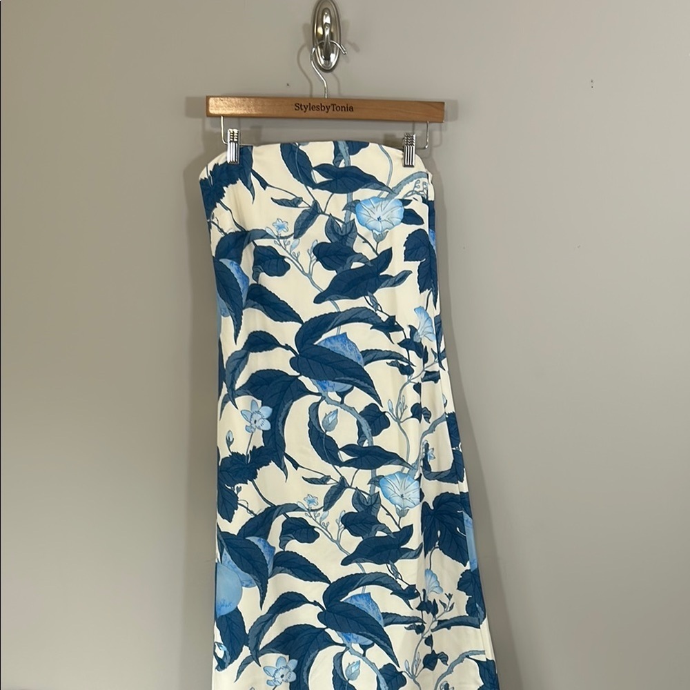 TUCKERNUCK Bonnie Blossom Marin Dress Blue Cream Strapless Midi Sz XS NEW - Picture 4 of 14